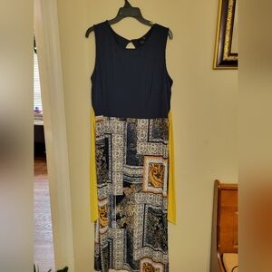 Enfocus Studio Navy, Yellow and Gold Patterned Maxi Dress